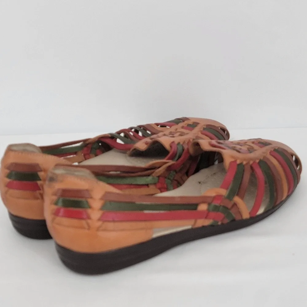 Softspots Womens 12 W Huarache Flats Multi Color Woven Leather Shoes